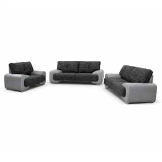 MOEBLO Polstergarnitur LORENTO 3+2+1, (Polstermöbel-Set inkl. kostenloser Lieferung & Montage Ohrensofa 3 Sitzer, 2 Sitzer und Sessel, Wohnlandschaft Sofa Couch Garnitur) grau|schwarz