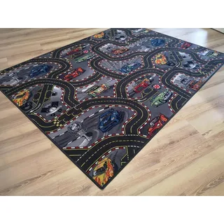 Kinderteppich Straßenteppich Racing Auto grau anthrazit Rennstrecke Spielteppich (250 x 300 cm)