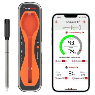 ThermoPro TempSpike TP960 Fleischthermometer Kabellos 150m Bluetooth Grillthermometer IP67 Meat Thermometer Bratenthermometer für Backofen Grill S... - Schwarz