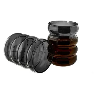Mulex 2er Set Wave-Style Trinkgläser-Set in Schwarz Kaffeegläser Getränkebecher - 300 ml