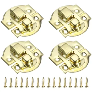 QUARKZMAN 4 Stück Hasp Schloss, 29 x 27mm Retro Box Knebelverschluss Metall Schnalle Verschlüsse Kofferverschluss mit Schrauben für Schmuckkästchen Koffer Werkzeugkasten Holzkiste, Gold