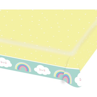 Amscan 9904304 - Tischdecke Regenbogen, Papier, Größe 115 x 175 cm, wasserabweisend, 3-lagig, Wolken, Rainbow & Cloud, Geburtstag, Kinderparty