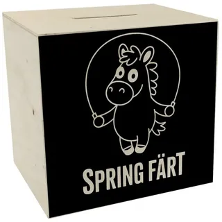 speecheese Spardose Spring Färt Spardose aus Holz Pferd mt Springseil Cartoon