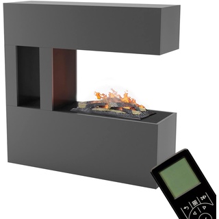 GLOW FIRE Wasserdampf Kamin Schiller Pocket (Standkamin) - Elektrokamin mit realistischen LED 3D-Flammen, Knistereffekt & Fernbedienung, 120x120 cm - Opti-Myst 600 Elektro Kamin mit Holz-Deko, Grau