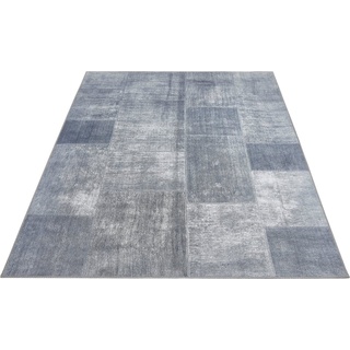 Teppich Punto 3, LUXOR living, rechteckig, Höhe: 5 mm, Kurzflor, bedruckt, modernes Patchwork Design blau|grau 80 cm x 150 cm x 5 mm