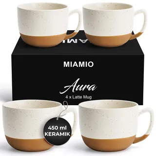 MIAMIO - Kaffeetassen Set, Keramik Tassen 4er Set (450ml) - Aura (Weiß) | Große Keramik Kaffeebecher für Cappuccino, Tee und Latte Macchiato, Kaffee Tassen Set, 4er Set Teetassen - spülmaschinenfest