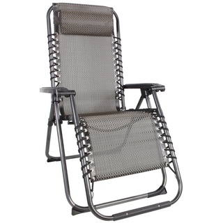 Spetebo Hochlehner Relax Sessel verstellbar mit Kopfkissen - taupe, Verstellbarer und klappbarer Garten Liegestuhl grau