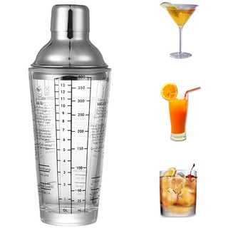 Cocktail Shaker aus Glas, Transparent Cocktail Shaker, Cocktail Haker mit Skala Bar Shaker, Cocktail Mixbecher, Bar Craft Cocktailshaker, 400ml, Verwendet für Wein, Gemischte Fruchtsäfte, Getränke
