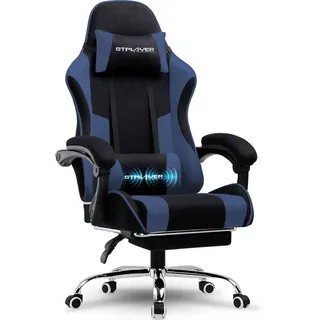 GTPLAYER Gaming Stuhl, Bürostuhl, Ergonomischer Pc Stuhl, Gaming Sessel mit Massagelendenwirbelstütze mit Fußstütze und Kopfstütze, Blau Stoff - Blau