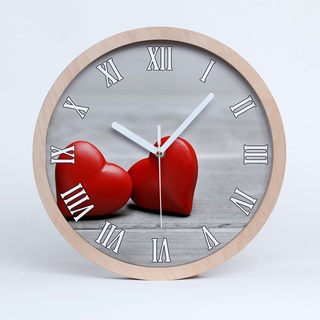 Tulup Holzuhr ⌀ 30cm Wanduhr Uhr Holz Dekoration Modern Runde Stille Uhren Weiße Uhrzeiger - Herz auf Holz