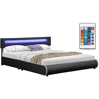 Juskys Polsterbett Sevilla 180x200 cm– Bett mit LED Beleuchtung & Lattenrost – Doppelbett schwarz