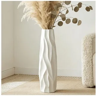 LuxusKollektion Bodenvase Keramikvase Weiss 60cm Bodenvase Dekovase (1 St) weiß 18 cm x 60 cm x 18 cm