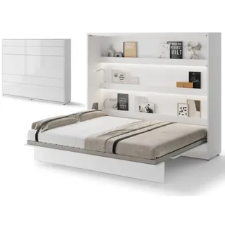 yourhouse24 Schrankbett Bed Concept BC-14 160x200 Wandklappbett Horizontal Lenart Gästebett weiß