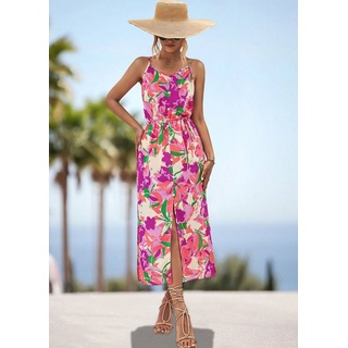 BlauWave Strandkleid Bedrucktes Kleid mit Spaghetti-Trägern und Geschlitztes Design (1-tlg) Floraler Druck lila