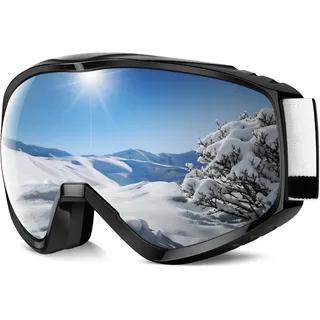 Findway Skibrille Erwachsene für Herren Damen, Snowboardbrille für Brillenträger, OTG UV-Schutz Kompatibler Helm Anti Fog Skibrillen, Grau Sphärisch Verspiegelt