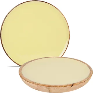 alles-meine.de GmbH 4 Stück große - XXL - Kunststoff & Holz - Teller/Speiseteller/Platzteller/Servierteller - Ø 38 cm - gelb - BPA frei - rund flach - Frühstücksteller / ..
