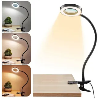 VIVIHEYDAY Klemmleuchte LED Lupenleuchte Klemmleuchte Ringlicht, Clip-On, dimmbar, für Schlafzimmer Kopfteil Büro Schreibtisch, flexibler Schwanenhals, USB weiß