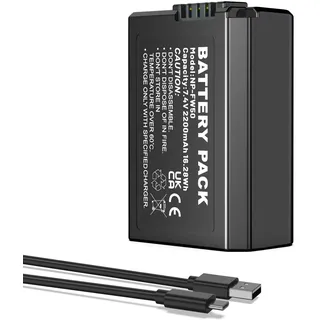 1Pcs NP-FW50 Akku Direktlade-Ersatzbatterien 2200mAh mit 2-in-1-USB-C-Ladekabel für Sony ZV-E10, A6500, A6400, A6300, A6000, A5100, A5000, RX10 II/III/IV, NEX 3/5/7&SLT-A Serie,A7, A7II, A7R