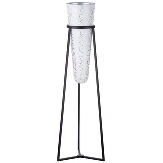 GILDE Vase XXL mit Metallständer - weiße Glasvase mit silberfarbener Krakelierung - schwarzer Metallständer - Gesamt Höhe 102 cm