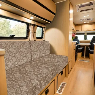 SYLC Bezüge Für Wohnwagenpolster, rutschfeste Polsterbezug Wohnmobil Mit 4 Bändern Und 2 Verstellbare Clips, Sitzkissenbezug Für Sofa Geprägter Samt (Camel,Width 60-85, Depth 30-45)