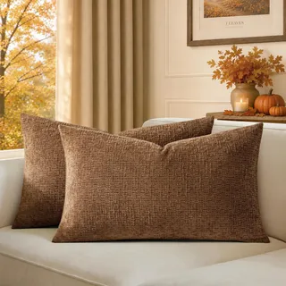 a moment Kissenbezug Herbst 30x50 Braun Weich Chenille Dezente Struktur | 2er Set Kissenbezüge Flauschig Waschbar Dekokissenhüllen für Sofa Couch Wohnzimmer Schlafzimmer