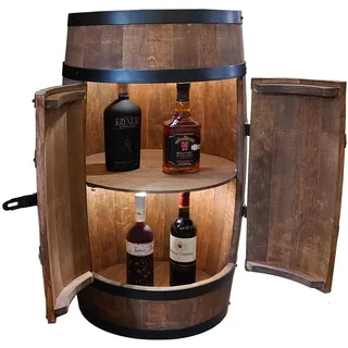 CREATIVE COOPER Weinregal Holz mit Tür mit LED - Alkoholschrank Flaschenregal Holz - Holzfass - Fassmöbel - Weinständer - Weinfass - Weinbar - Fass bar mit Tür - minibar 80 cm High (wenge)