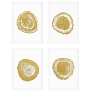 Casa Padrino Luxus Bilder Set Baumscheiben Jahresringe Weiß / Gold 61,5 x H. 82 cm - Kunstdrucke - Wandbilder - Wanddeko - Deko Accessoires