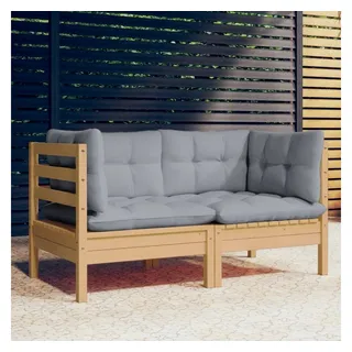 vidaXL Loungesofa 2-Sitzer-Gartensofa mit Grauen Kissen Massivholz Kiefer, 1 Teile braun|grau