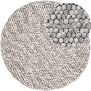 Teppich Calo, carpetfine, rund, Höhe: 16 mm, Handweb Teppich, Uni-Farben, meliert, handgewebt, 70% Wolle beige Ø 200 cm x 16 mm