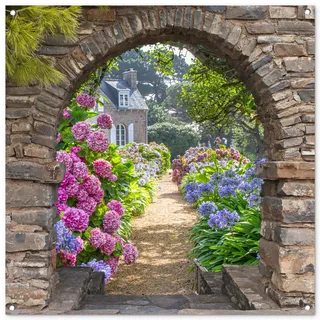 MuchoWow© Gartenposter Outdoor Bilder Gartendeko für draußen Wetterfest | 100x100 cm - Garten Deko Modern Geschenke Banner Draußen Bild Blumen - Guck - Hortensie - Sommer