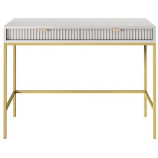 Compleo Konsolentisch mit 2 Schubladen NANCY, Gold/schwarz griffe, Fronten gefräst grau