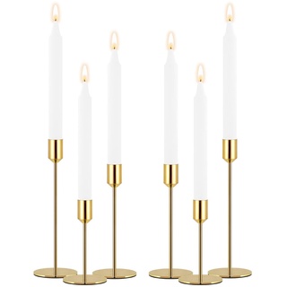 Rozrety Kerzenständer Gold 6er Set Kerzenhalter Goldene für Wohnzimmer Schlafzimmer Hochzeit Vintage Tisch Deko (Stabkerzen Nicht Enthalten)