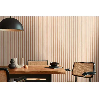A.S. Création Vliestapete mit Wandpaneelmotiv 0,53 m – Beige Braun – Tapete in Holzoptik – 786652
