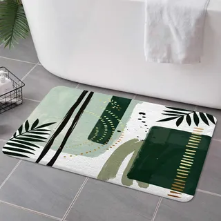 Hjokiupt Grüne Badteppiche für Badezimmer, modern, Boho, geometrisch, abstrakt, smaragdgrün, minimalistisch, gestreift, rutschfest, Flanell-Badematte, trocken, schnell, wasserabsorbierend, 43,2 x 73,2