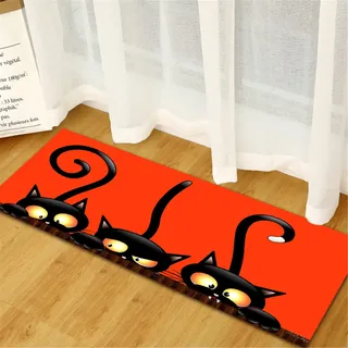 XQKXHZ Schwarz Katze Küchenmatte Halloween Küchenteppich Waschbar Teppich Flur Läufer rutschfest Küchenläufer Fußmatten Orange Teppichläufer Für Küche,Flur, Schlafzimmer, Waschküche,60x180cm/24 x71