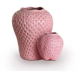 BURLOE Erdbeer Dekorative Keramik Vase, Modern Strawberry Vasen Für Blumen Vintage Erdbeervase Wohnzimmer Küche Garten Büro Vase Deko Rot Decor,Rosa,L