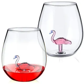 LuxusKollektion Weinglas 2er Set Flamingo Weingläser ohne Stiel 550ml Kreative Gingläser beige