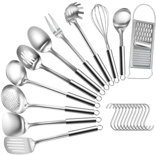 Bestdin Küchenhelfer Set – 22 Teilig Küchenutensilien aus Edelstahl, Hitzebeständig Kochlöffel Set mit Haken, Spülmaschinenfest&Hochglanzpoliert, Enthält küchenzubehör wie Suppenkelle, Pfannenwender