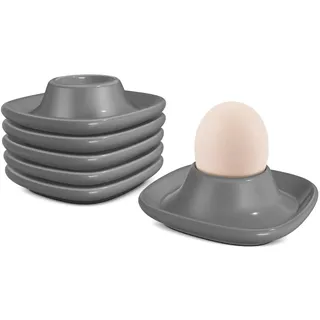 Flexzion Eierbecher für weich gekochte Eier – Set mit 6 Keramik-Eierhaltern – stapelbare Eierbecher mit Boden zum Servieren, Frühstück, Brunch – Küchentischdekoration, Grau