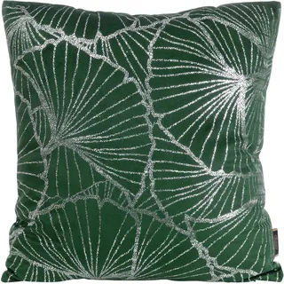 Eurofirany Elegante Velvet Kissenbezüge Dekokissen mit Aufdruck 45x45 cm Bezug Samt Kissenhülle Weiche Sofakissen, Fächerformige Blätter, Dunkel Grün