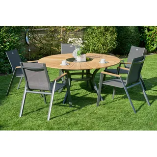 HARTMAN Provence / Aruba Garten-Essgruppe, xerix/anthrazit, Alu/Teakholz, 5 Stapelsessel, Ø150cm, inkl. Eiskühler