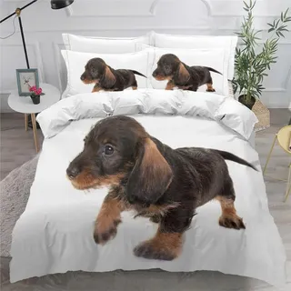 ARiXIaNg Kinder Bettwäsche Dackel 135x200 cm Erwachsene Bettbezüge 3teilig mit Reißverschluss und 2 Kissenbezüge Hund Tier Bettwaren Kuschelig Mikrofaser Bettwäsche-Set