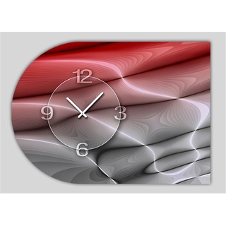 dixtime Wanduhr 6135 Dixtime Designer Wanduhr, Moderne Wohnraumuhr halbrund 50x70cm (Einzigartige Digitaldruck-Optik aus 4mm Alu-Dibond) grau|rot