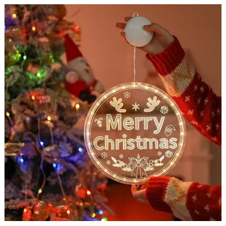 Sunicol LED Dekolicht 3D Weihnachten Fenster Lichter Hängende Weihnachtsbeleuchtung Deko, Warmweiß Fensterbild Lichterkette Batterie Betrieben für Innen Außen Ø 16 cm