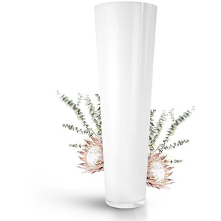 Glaskönig Bodenvase Weiße Dekovase aus Glas 70cm hoch Ø 22,5cm - mit Seitenwänden von 5mm (Handarbeit, mundgeblasene Glasvase weiß), Ideal für Trockenblumen und als Pampasgras Vase weiß