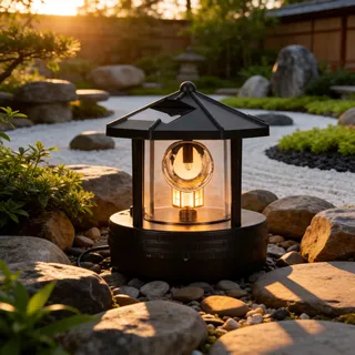CARMOTTER Solar Rotierender Leuchtturm, für 360 Grad drehbare LED-Landschaftsleuchte, Garten-Leuchtturm, wasserdichte Straßenlaterne für Haushaltsdekoration (schwarz) ﻿