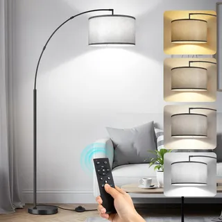 OUTON Bogenlampe Wohnzimmer, Dimmbar, 40cm, Grau, 12W, Schwarz | Fernbedienung, Timer, Fußschalter, für Wohnzimmer, Schlafzimmer, Büro