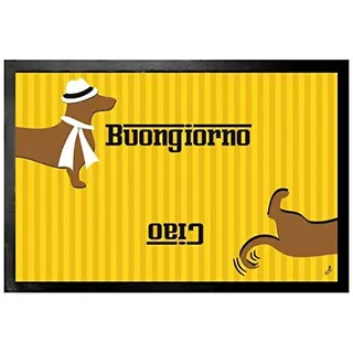 1art1 Dackel Signore Waldi, Buongiorno, Ciao Fußmatte Dekomatte Innenbereich | Design Türmatte 60x40 cm
