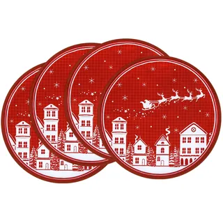 Arquiel Platzset 4er Set, Tischsets Weihnachten Rot Hirsch Schneeflocke Urlaub Weihnachtsbaum Doppelschicht Dicker Abwischbar Hitzebeständige Weihnachts Placemats für Esstisch Dekoration (36 * 36cm)