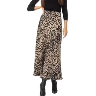 BSLVWG Leopard Print Satinrock Hohe Taille Versteckt Elastischer Bund Maxi Satinröcke Seide Flowy Elegante (DE/NL/SE/PL, Alphanumerisch, XL, Regular, Regular, Beige) - XL
